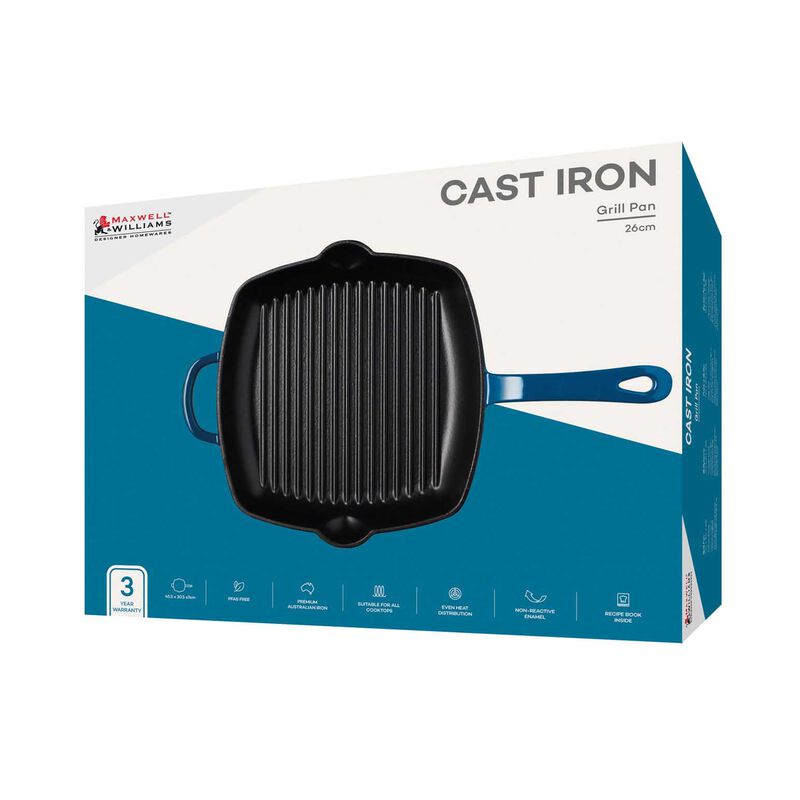 Maxwell & Williams Cast Iron Grill Pan Midnight Blue 26cm Gift Boxed image number 2